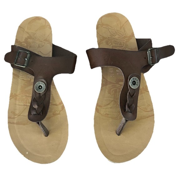 Blowfish Shoes - Blowfish Brown Braided Leather Toe-Post Sandals